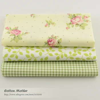 3 pieza 40cmx50cm Verde de Tela de Algodón Para Coser Materiales textiles para el hogar telas hojas blancas flores Arco tecido para patchwork