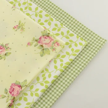 3 pieza 40cmx50cm Verde de Tela de Algodón Para Coser Materiales textiles para el hogar telas hojas blancas flores Arco tecido para patchwork