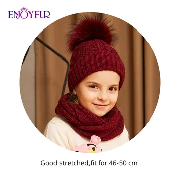 ENJOYFUR de invierno, sombrero y bufanda a conjunto para niñas de Algodón de alta calidad de punto suave sombrero chica gruesa chico tapas de los niños cálido sombrero