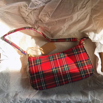 2020 de la venta caliente de la vendimia retro bolsas de diseñador de las señoras bolsos de mano de francés a cuadros rojo bolsa de mujer elegante pequeña bolsa feminina bolsas de hombro