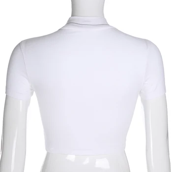Weekeep Blanco Reflectante Bodycon camiseta de Mujer de Punto O-cuello de Manga Corta Impresa camiseta Sexy Ropa de la camiseta femme Tops