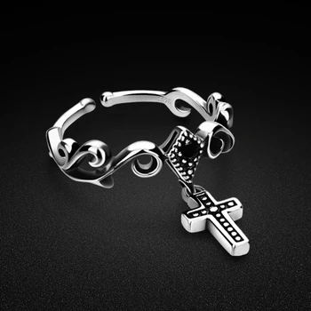 De estilo gótico nueva ley 925 anillo de plata anillo de piedras cruz colgante de diseño sólido anillo de plata chica popular de la joyería del envío libre