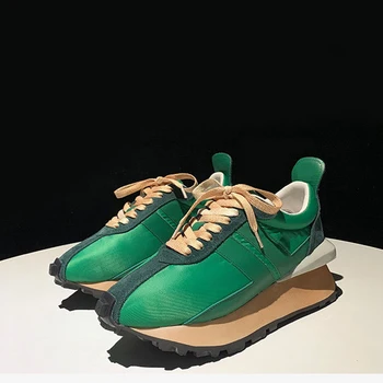 Mosaico Verde De Seda, Cáñamo Plataforma Antideslizante Impermeable Cordones Gruesos Zapatillas De Deporte De Las Mujeres Del Diseñador De Moda Casual De Compras De Zapatos