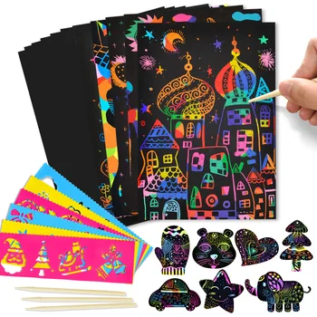 Pequeño y Gran tamaño de Dos-en-uno Magia Color de BRICOLAJE Cero Papel de Arte para Colorear Tarjetas de Raspar el Dibujo de Juguetes para los niños de los Niños