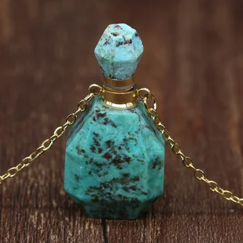 Botella de Perfume Colgante, Collar Natural de Piedra de la Gema Amatistas Facetadas de Cuarzo Aceite Esencial Difusor Vial de la Joyería de las Mujeres Collares