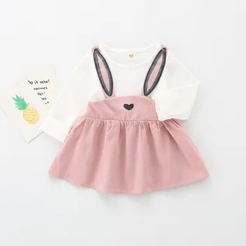 De 0 a 3 Años de la primavera de Otoño Conejo Vendaje Traje de Mini-Vestido para niña de vestido Lindo Conejo de manga larga vestido de los Niños Niño Niña