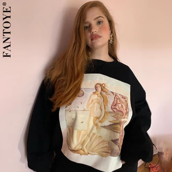 Fantoye Moda Impreso Sudadera de Mujer de Invierno Casual O de Cuello de Harajuku Jerséis de Algodón Sólido de las Mujeres Ropa Streetwear 2020