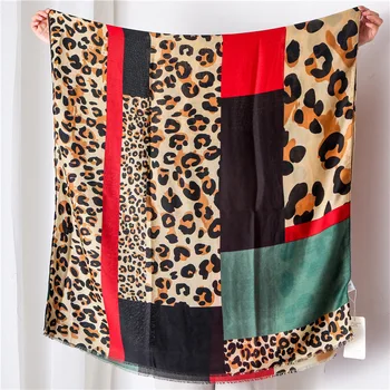 La Moda De Invierno De La Bufanda Para Las Mujeres Con Hiyab Viscosa Caliente Leopard Patchwork Bufanda De La Marca De Lujo De Mantas Mujeres Bufandas Y Chales