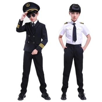 Los niños Piloto Trajes de Niños Cosplay para Niñas y Niños, Disfraz de auxiliar de Vuelo de aviones de Aviones de la Fuerza Aérea de Rendimiento de los Uniformes