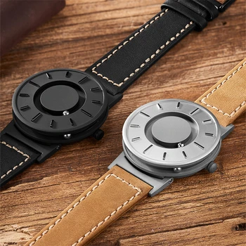 Creativo Dial de los Hombres Reloj de EUTOUR Amarillo Negro para Hombre Relojes de Metal Magnético de Imán de Bolas de Cuarzo reloj de Pulsera Masculino Lienzo Reloj Reloj