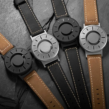 Creativo Dial de los Hombres Reloj de EUTOUR Amarillo Negro para Hombre Relojes de Metal Magnético de Imán de Bolas de Cuarzo reloj de Pulsera Masculino Lienzo Reloj Reloj