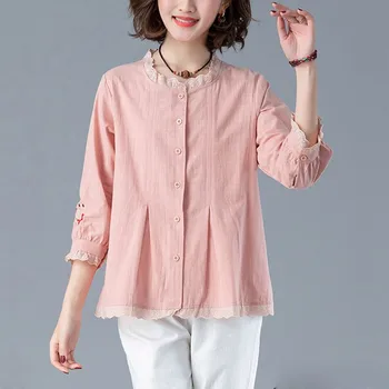 De Gran Tamaño Ropa De Cama De Algodón De La Camisa De Las Mujeres De Verano Suelto Casual Tops Nueva 2020 Coreano Vintage Bordado Floral Mujer Blusas Camisas P1260