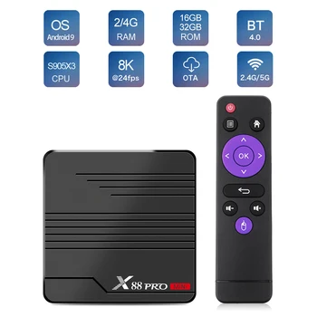 X88 PRO Mini TV Box Android 9.0 Amlogic S905X3 4K 60fps Google Reproductor de Youtube Reproductor de Medios de 2GB 4GB 16GB 32GB X88PRO Set Top Box