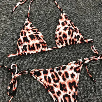 Melphieer Bikini Leopardo Conjunto de las Mujeres de la Cadena de Corbata traje de baño Brasileño Traje de baño Sexy Traje de Baño Pastillas de Biquini ropa de Playa Monokini