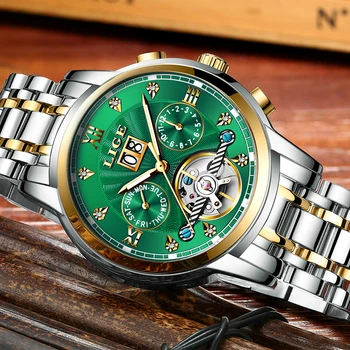 2019 LIGE Nuevos Negocios Verdes Relojes para Hombre de la Marca Superior de Lujo LIGE Tourbillon Deporte Reloj Mecánico de los Hombres de Moda Reloj Automático