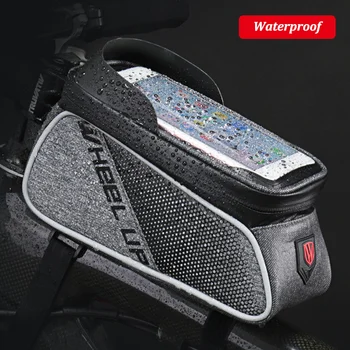 6inch de la pantalla táctil de la bicicleta bolsa frontal del tubo impermeable de la bicicleta bolsas de teléfono mtb teléfono móvil de los casos a prueba de lluvia accesorios de bicicleta de teléfono de la bolsa de