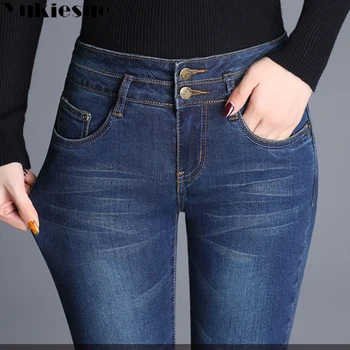 Además de gran tamaño con cintura alta pantalones Vaqueros para mujeres flaco slim stretch de la llamarada de los pantalones vaqueros del dril de algodón de la mujer trosuers femenina jeans femme