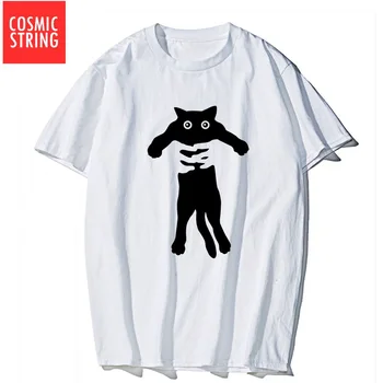 CÓSMICA STINR algodón gato fresco de impresión de camiseta de los hombres casual suelto hombres de la camiseta de la o-cuello de algodón de los hombres t-shirt macho hombres camisetas, tops