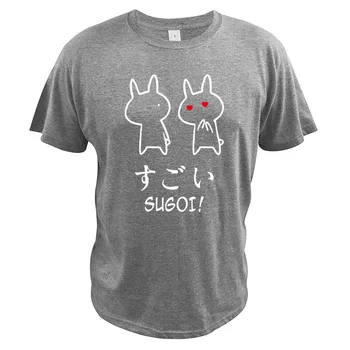 Sugoi Conejo camiseta Lindo Anime De Japón Diseño Original Algodón Camiseta Tops de Manga Corta Negra Kawaii de la Camiseta de la UE Tamaño