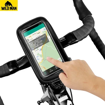 HOMBRE SALVAJE de Bicicletas de la Pantalla Táctil del Marco de Teléfono de la Bolsa de Bicicleta de Montaña Impermeable de la Barra de la Manija de la Bolsa Frontal del Tubo de la Bolsa para teléfono Inteligente GPS Caso