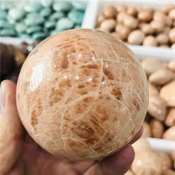 Natural de melocotón moonstone esfera de cristal de cuarzo de piedra bola de sanación reiki decoración de regalo
