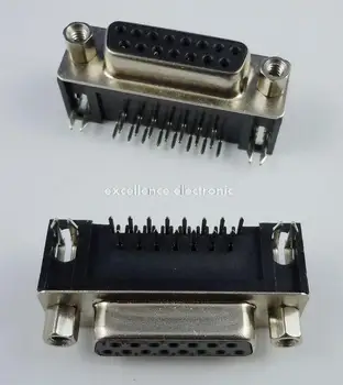 10 Pc D-SUB de Ángulo recto de 15 Pines Hembra Puerto Serie 90 Grados PCB Conector de 2 Filas DB15F Negro
