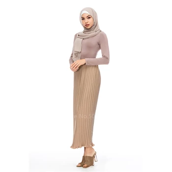 La Moda Musulmana Elegantes Faldas Plisadas ChiffonTurkish Sólido De La Mitad De Vestir A La Mujer De La Altura De La Cintura De Los Botones De La Parte Larga Maxi Islámica Ropa
