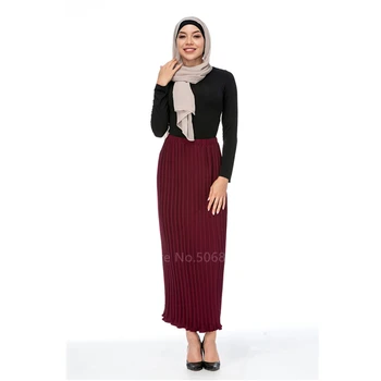 La Moda Musulmana Elegantes Faldas Plisadas ChiffonTurkish Sólido De La Mitad De Vestir A La Mujer De La Altura De La Cintura De Los Botones De La Parte Larga Maxi Islámica Ropa