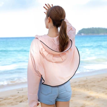 BINGYUANHAOXUAN 2019 Nuevo Sombrero de Sol UV Transparente protector solar Ropa de Manga Larga Camiseta de las Mujeres ropa de Playa de Protección contra el Sol Cover-ups
