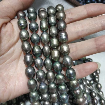 JYX 2019 Perlas de BRICOLAJE de arroz de la forma 8*9 mm gris de oro Real de agua Dulce de la Perla Cadenas de Hebras de DIY de la Joyería hecha a Mano de 15