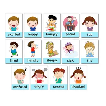 14 unidades Montessori los Niños para el Aprendizaje de inglés Tarjetas de dibujos animados de la Emoción Tarjeta de memoria Flash para Niños Bebé Educativas Tempranas Juego de Memoria de los Juguetes