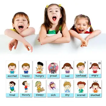 14 unidades Montessori los Niños para el Aprendizaje de inglés Tarjetas de dibujos animados de la Emoción Tarjeta de memoria Flash para Niños Bebé Educativas Tempranas Juego de Memoria de los Juguetes