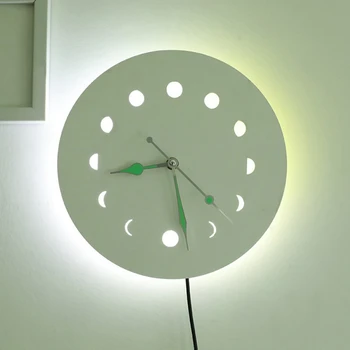 Retro Luna de Reloj de Pared de Madera Fluorescente Reloj DIY Decorativo Decoración para el Hogar Reloj de Pared de luz de fondo Simple Decoración para el Hogar