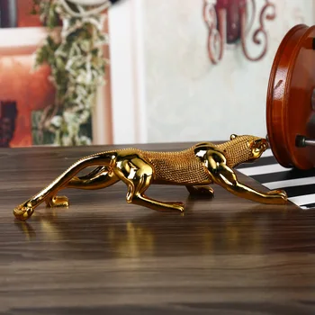 Nuevo leopardo de oro de la estatua de resina de la escultura moderna animal de la decoración del hogar, 26cm dominante leopard estatuilla de la decoración del coche