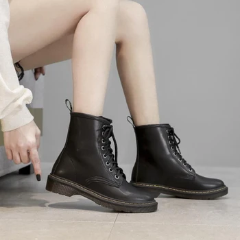 2020 Nueva Moda De La Mujer De Martin Botas De Cuero De Fondo Grueso Botas Casual Zapatos De Invierno