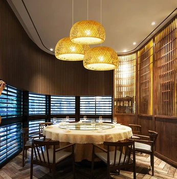 Natural bambo colgante luces de la lámpara de bambú de Japón Restaurante del Hotel de la lámpara colgante para la sala de estar colgando de la lámpara de la cocina