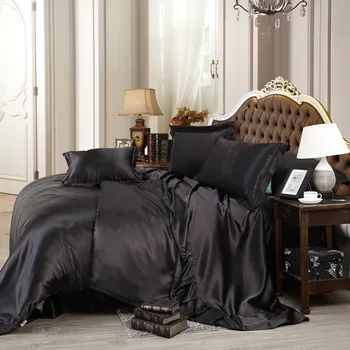 Aggcual Llano puro negro de imitación de seda beding set de lujo con NOSOTROS tamaño 3pcs duvet cover set doble cama de rey y reina de textil hogar be51