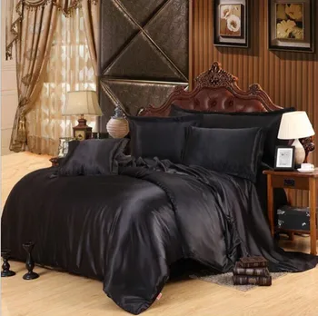 Aggcual Llano puro negro de imitación de seda beding set de lujo con NOSOTROS tamaño 3pcs duvet cover set doble cama de rey y reina de textil hogar be51