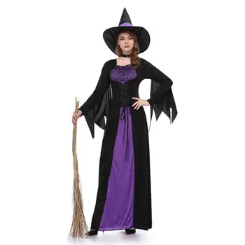 Púrpura de la Bruja de Halloween Disfraces de Adulto de Manga Larga de Cosplay disfraces con Sombrero de Tobillo de Longitud Fiesta Temática Uniforme