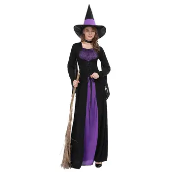 Púrpura de la Bruja de Halloween Disfraces de Adulto de Manga Larga de Cosplay disfraces con Sombrero de Tobillo de Longitud Fiesta Temática Uniforme