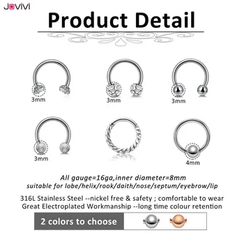 Jovivi 12 piezas de Acero Inoxidable Nariz Tabique Anillo 16Ga Multi-Utiliza el Oído Tacos de Labio Anillo Anillos de la Ceja de la Moda de Joyería Piercing del Cuerpo