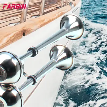 FARBIN 12V/24V de la Marina Barco de Acero Inoxidable de Doble Trompeta Bocina Eléctrica con Soporte de Montaje para que el Barco Velero Yate de Coches Camiones