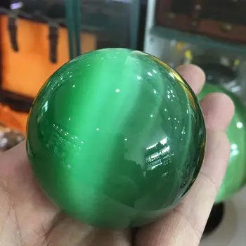 Raro Natural de Cuarzo verde de Ojo de Gato de Cristal de Sanación Bola Esfera de 60 mm + Soporte 5AAA