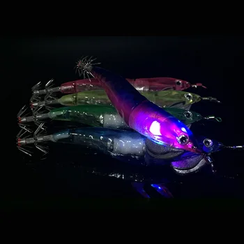 8pcs Calamar de Anzuelo Reemplazable LED de Batería Electrónica de Camarón Gigas de disco Duro Cebo Falso Señuelo de Pescado Equipos para la Captura de Pulpo Accesorios