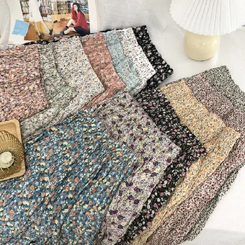 Nueva moda de verano pliegues sobre la rodilla falda de playa dulce retro floral de la Vendimia de la falda de las mujeres de corea midi plisada falda de las mujeres