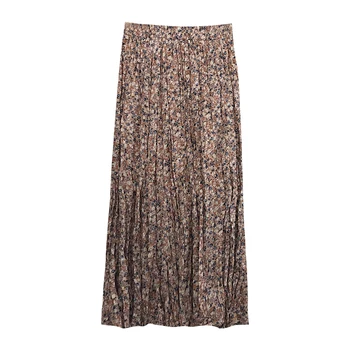 Nueva moda de verano pliegues sobre la rodilla falda de playa dulce retro floral de la Vendimia de la falda de las mujeres de corea midi plisada falda de las mujeres