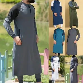 Los Hombres blancos Dubai Thobe Islámico Musulmán Ropa Qatar Túnica Kaftan Vestido Maxi de Manga Larga Sudaderas 2020 NUEVO