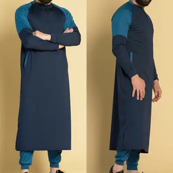 Los Hombres blancos Dubai Thobe Islámico Musulmán Ropa Qatar Túnica Kaftan Vestido Maxi de Manga Larga Sudaderas 2020 NUEVO