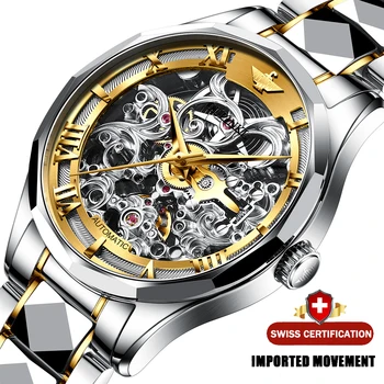 De lujo de los Hombres Reloj Mecánico Automático Reloj de los Hombres Esqueleto OUPINKE del acero de Tungsteno de Zafiro Reloj relogio masculino 3169