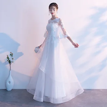 DongCMY Nuevo Color Blanco Largo De Dama De Honor Vestidos De Novia De Encaje Más El Tamaño De Vestido De Boda